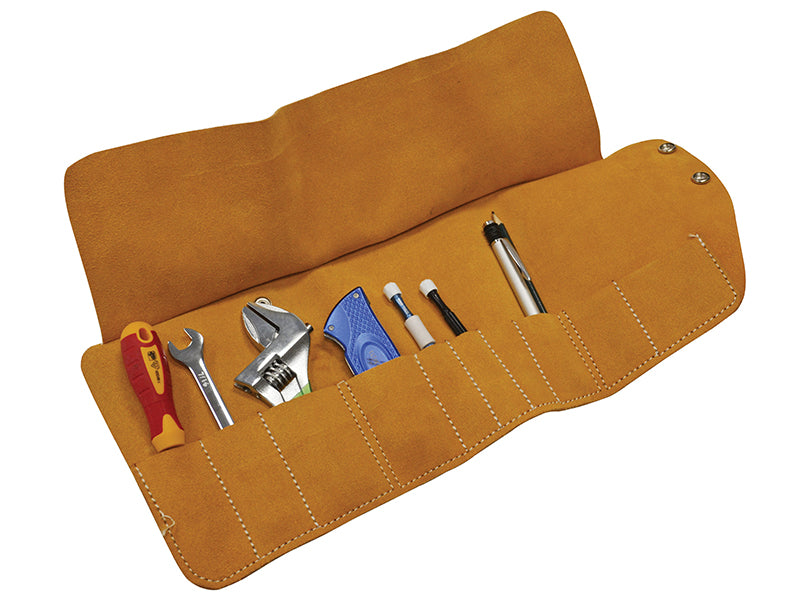 Faithfull FAILTR10 10 Pocket Leather Tool Roll 48 x 27cm