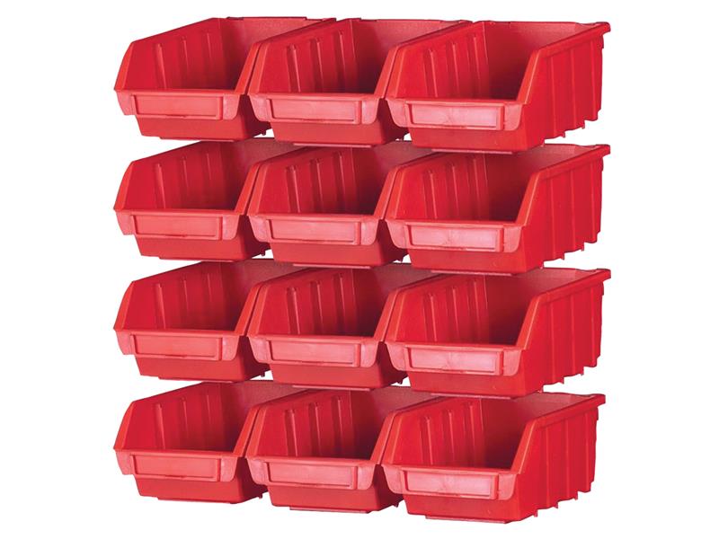 Faithfull FAIPAN12 12 Plastic Storage Bins with Wall Mounting Rails