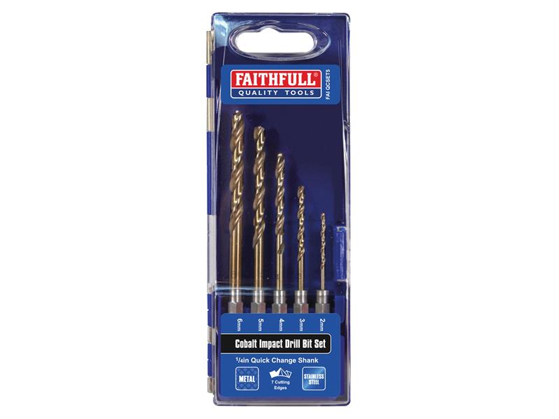 Faithfull FAIQCSET5 HSSE M35 Cobalt Quick-Change Impact Drill Bit Set, 5 Piece