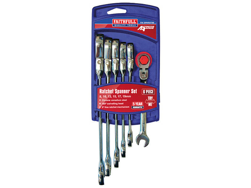 Faithfull FAISPARAT6S Ratchet Combination Spanner Flex Head Set, 6 Piece