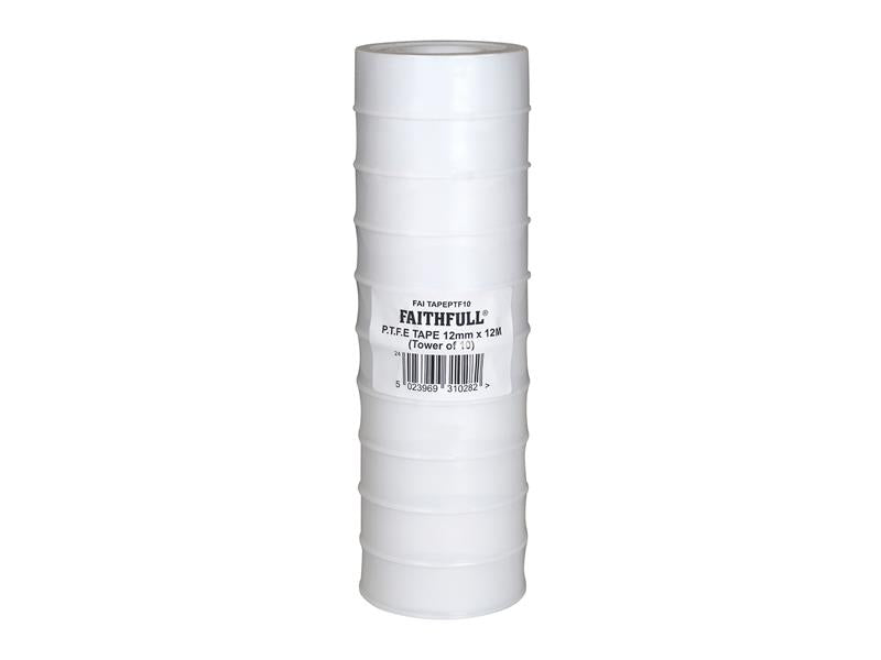 Faithfull FAITAPEPTF10 P.T.F.E Tape 12mm x 12m White (Pack 10)