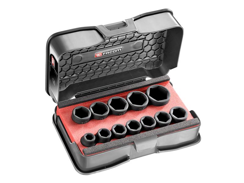 Facom FCMNSSJ12PB 6-Point Stubby Impact Socket Set 1/2in SQDR, 12 Piece