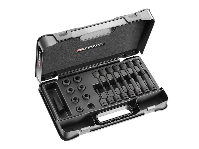 Facom FCMNSSJ23PB 6-Point Stubby Impact Socket Set 1/2in SQDR, 23 Piece