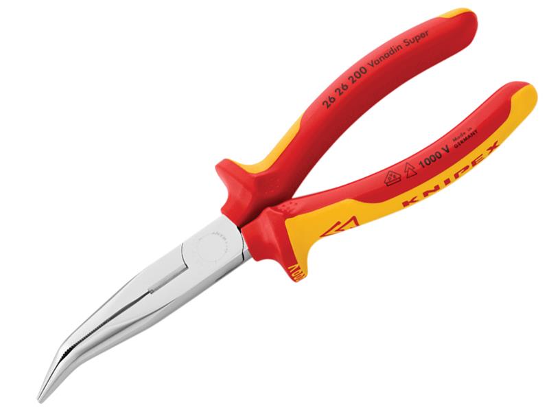 Knipex KPX2626200 VDE Long Bent Snipe Nose Side Cutting Pliers 200mm