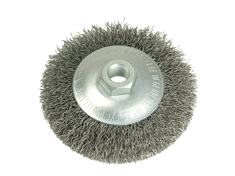 Lessmann LES422177 Conical Bevel Brush 100mm x M14 Bore, 0.35 Steel Wire