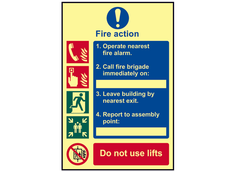 Scan SCA0202 Fire Action Procedure - Photoluminescent Sign 200 x 300mm