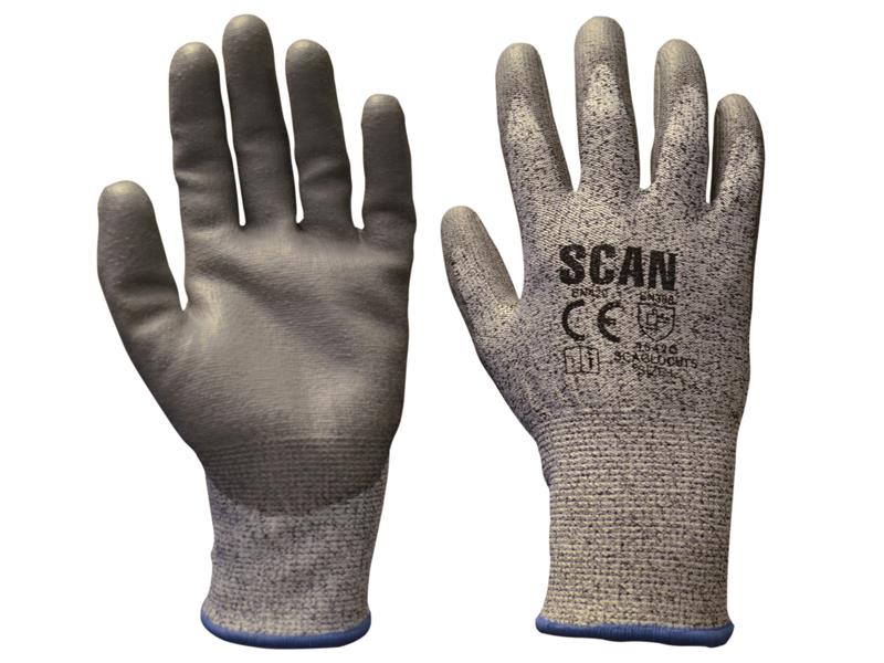 Scan SCAGLOCUT5 Grey PU Coated Cut 5 Gloves