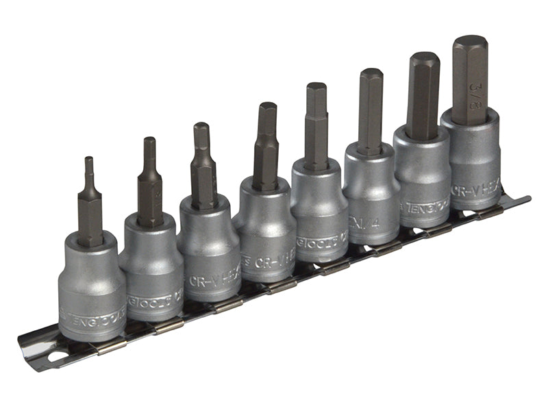 Teng TENM3811 M3811 Socket Clip Rail AF Hex Set of 8 3/8in Drive