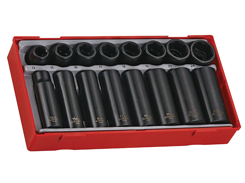 Teng TENTT9116 TT9116 Regular/Deep Impact Socket Set, 16 Piece-  1/2in Drive