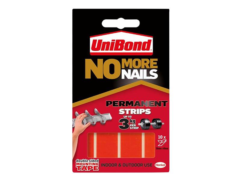 UniBond UNI781740 No More Nails Indoor & Outdoor Permanent Mounting Tape Strips (Pack of 10)