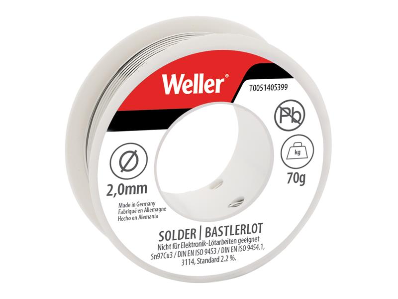 Weller WEL51405399 Electronic Lead-Free Solder Sn97Cu3, 2mm 70g